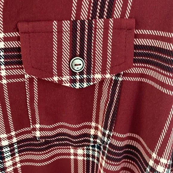 Market & Spruce Perrina Button Down Knit Top 3/4 Burgundy Plaid Women Size Small - Picture 10 of 11
